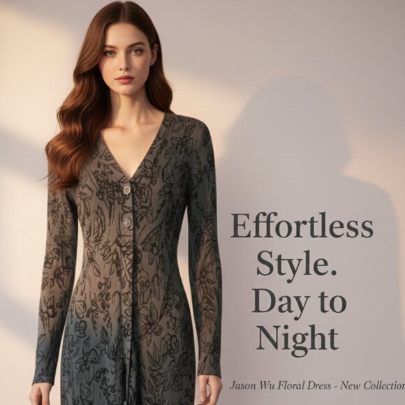 Jason Wu Floral Cardigan Dress Long Sleeve Dress - Picture 7 of 8